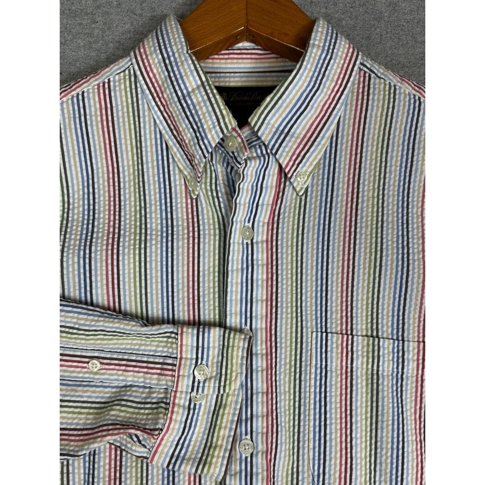 Brooks Brothers Seersucker Shirt L Multi Color Striped Button Down
